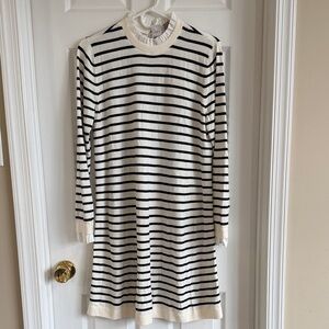 NWT LOFT Cream and Black Striped Long Sleeve Dress
